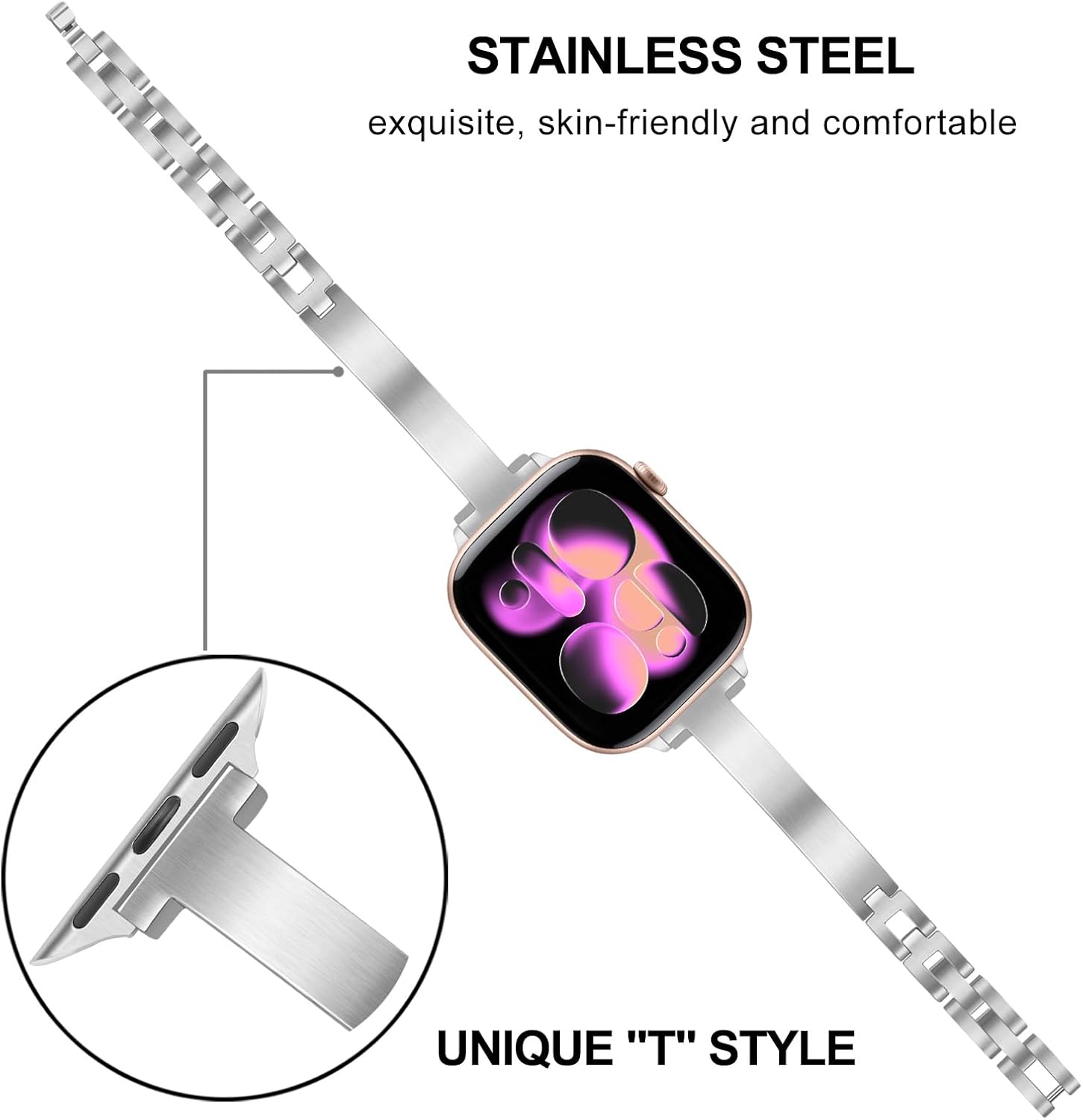 Dhwazz Band for Apple Watch Series 11 10 42mm Women, Slim Stainless Steel Watchband Jewelry Strap for iWatch SE 3 2 1 Series 9 8 7 6 5 4 3 2 1 41mm 40mm 38mm - Image 3