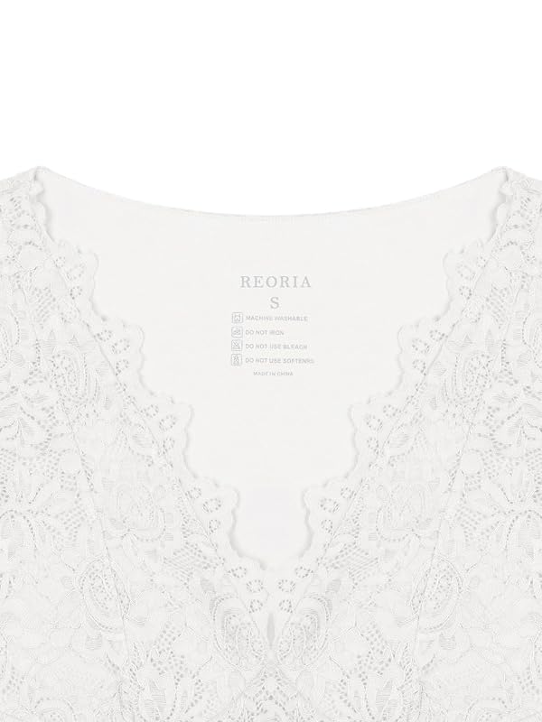 REORIA Womens Summer Tops Sexy V-Neck Sleeveless Double Lined Fashion Going Out Y2K Tank Tops Trendy Lace Slimming Crop Tops for Teen Girls White Large by REORIA - Used condition - Image 5