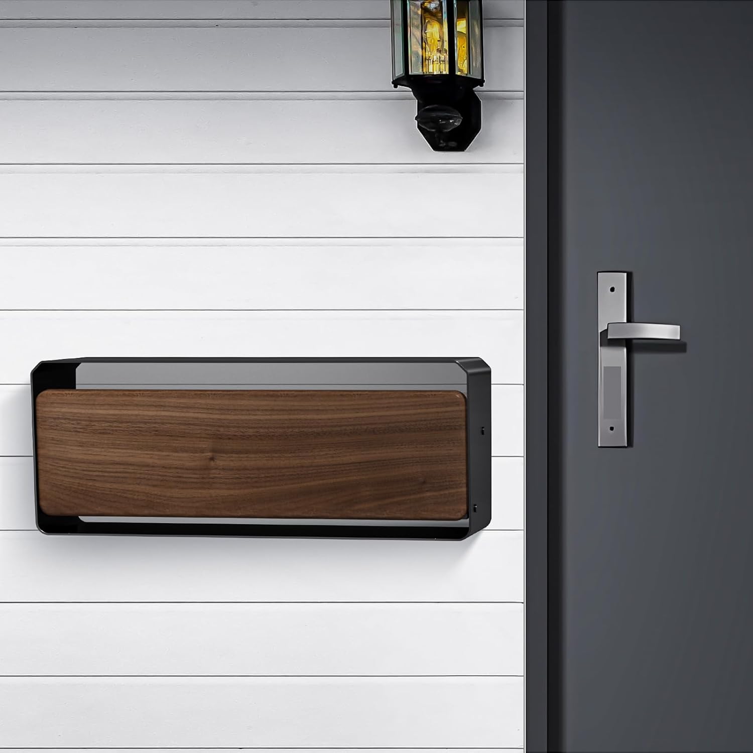 TREELOG Mailbox for House - Easy to Install Wall Mount, Walnut & Galvanized Steel Rust-Proof Metal Post Box, Wall Mount Mail Box for Outside, 16.1" x 6.4" x 5.5"