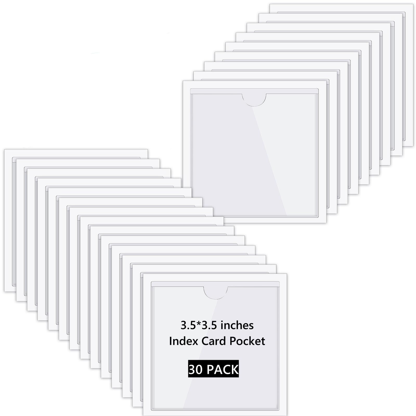 Chinco 30 Pcs Self Adhesive Clear Index Card Pockets,3.5 x 3.5 Inches