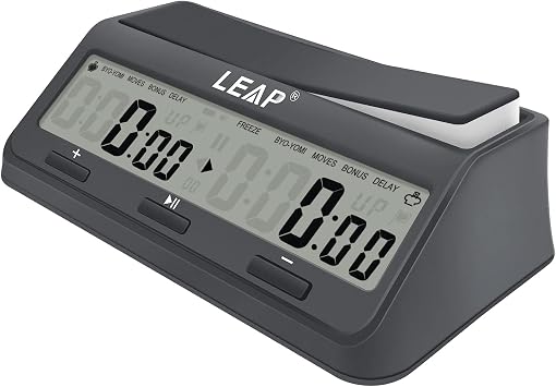 LEAP Chess Clock Digital Chess Timer Advanced for Board Game and Chess Timer with 9921 Updated Byo-yomi Bonus & Delay Count Down up Alarm Grey