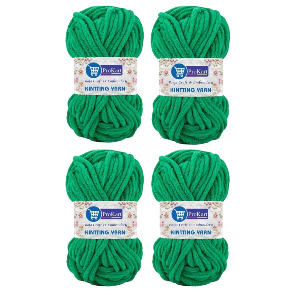 ProKart Premium Blankie Wool, Plush & Cuddly, Chenille Yarn Supersoft Hand Knitting Wool Ball | Blanket Thick/Mottu Yarn Ball Suitable for Hand Knitting and Crocheting for Baby, Adult, Sweaters, caps, Throws, Home Furnishing, Scarves, Blankets (Sap Green, 100gms x 4 Pack)