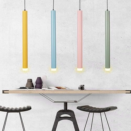 Miniatura 2 de Lámpara colgante de tubo de luz cálida nórdico amarillo cilíndrico de una sola cabeza Downlight lámpara colgante para isla de cocina comedor tienda
