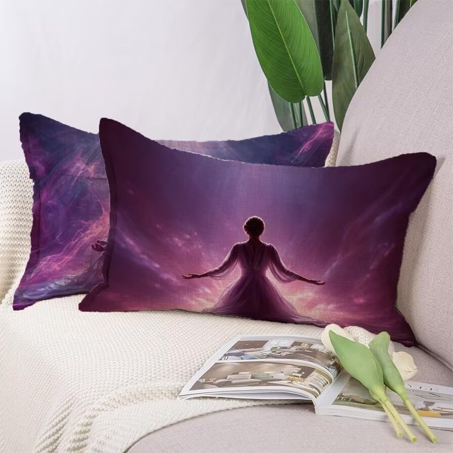Housse coussin imperméable violette en lin avec zip caché
