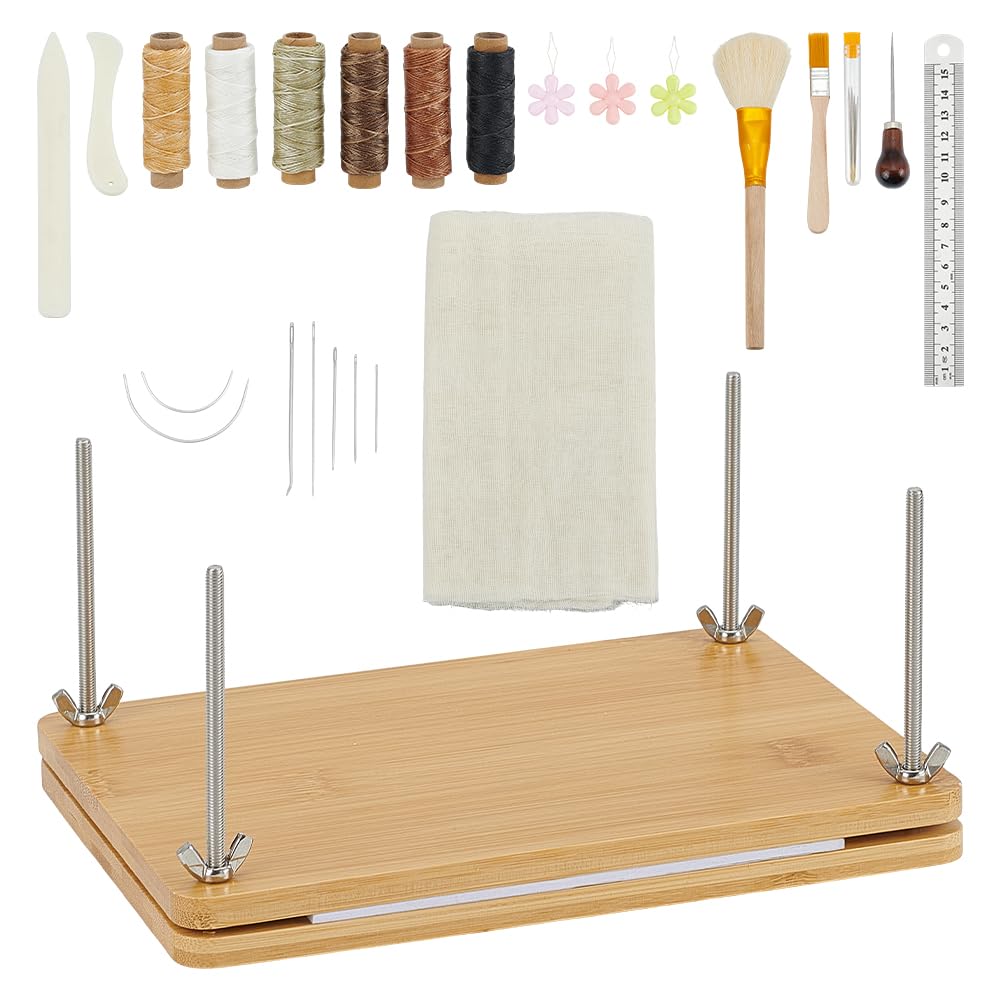 UNICRAFTALE Kits De Reliure Presse à Livres Set Presse Portative Outils de Démarrage pour Reliure Manuelle Plioirs en Os et Aiguilles à Gros Chas pour Artisanat Livres DIY
