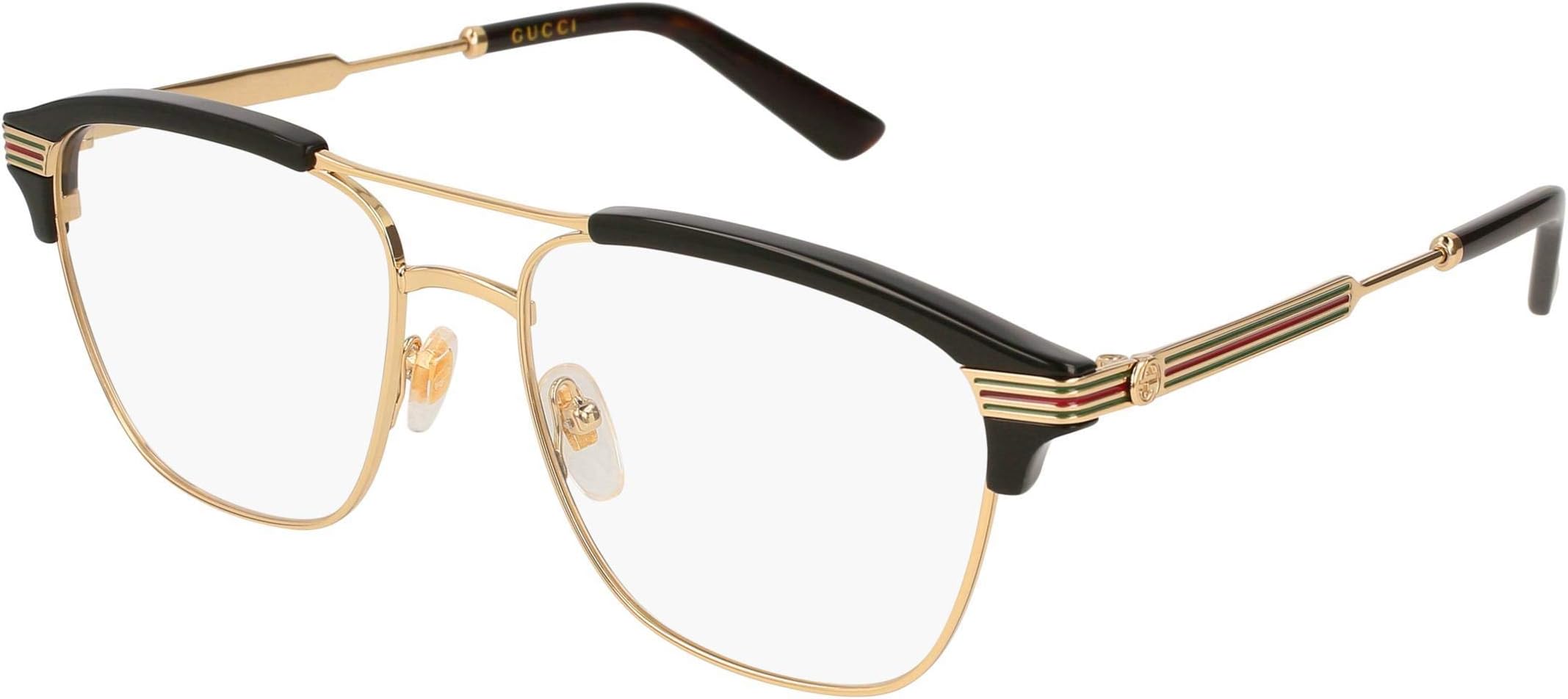 Gucci GG 0241O 002 Gold Black Plastic Rectangle Eyeglasses 54mm