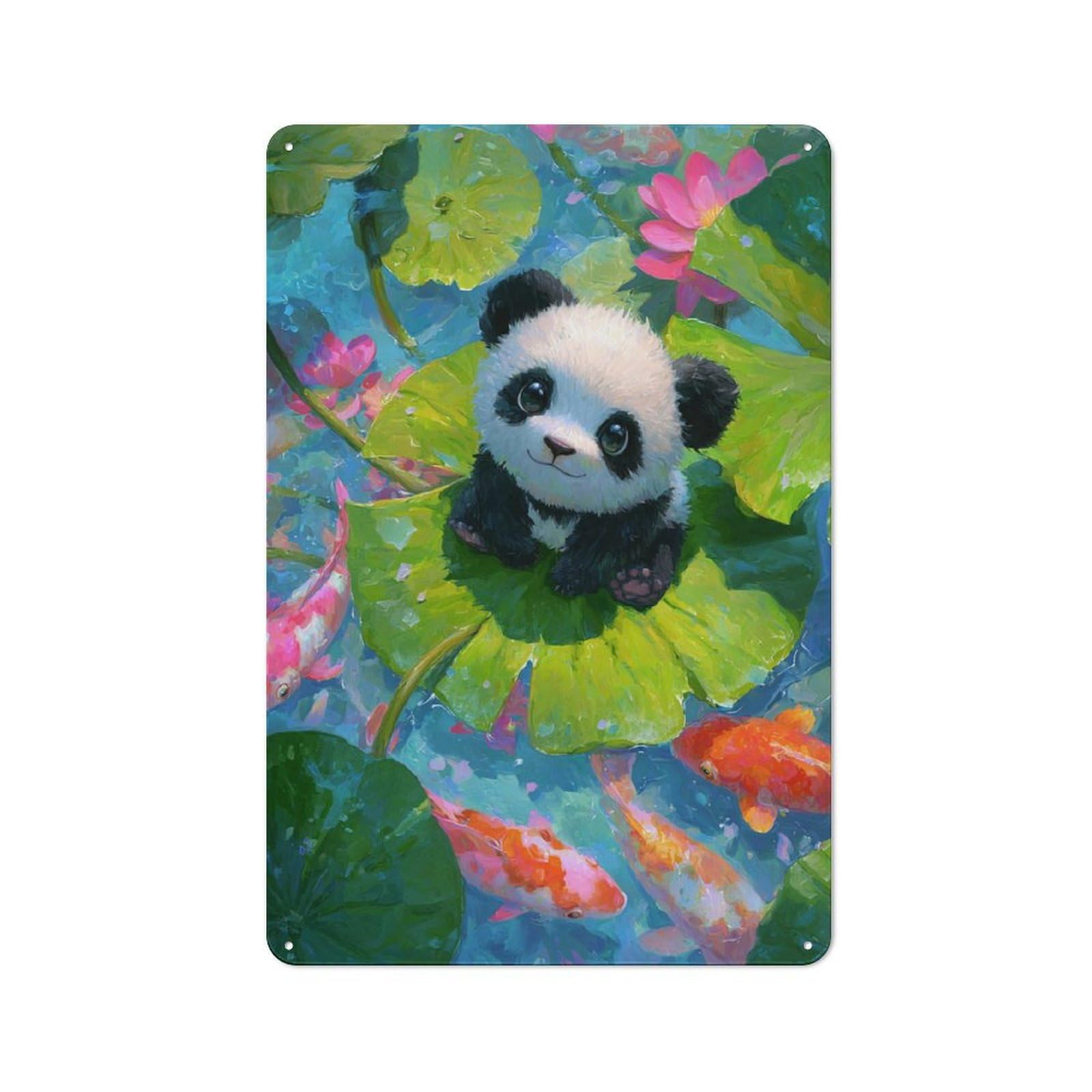 Junmoney Panda On Lily Pad Retro Metal Wall Sign 30X20cm With For Bar Or Restaurant, A Housewarming Gift For Hospitality Decor Collectors