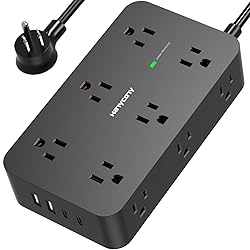 Power Strip Surge Protector with 12 Outlets 4 USB Ports(2 USB C), HANYCONY Black Flat Extension Cord 6 Feet, 1800J, Wall Mount, Desk Charging Station for Office Home College Dorm Room Essentials