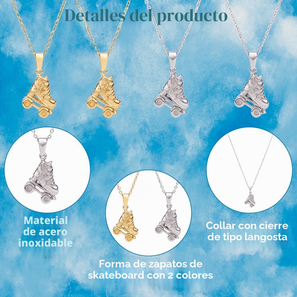 8 collares de patines para mujer, 2 colores, de acero inoxidable, colgantes estereoscópicos, para joyas, collares, pulseras, aretes, manualidades, Acero inoxidable