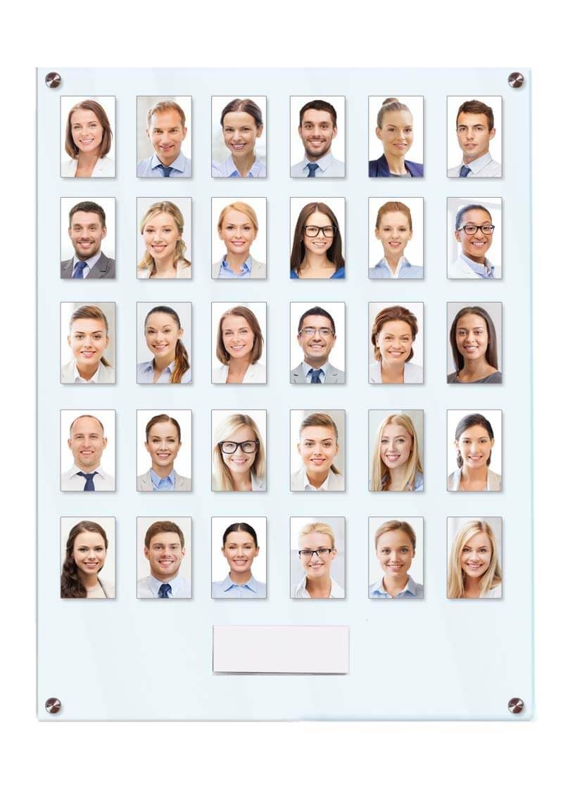 Get Acrylic Photo Frames - Clear 30 Pocket Image Staff, Student, Employee Display Board With SECURITY SCREEN & Pocket Header. 605mm Height x 472mm Width (60.5cm x 47.2cm)