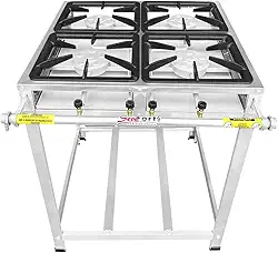 Fogão Industrial 4 Bocas, Alta Pressão, Inox, Queimadores Caulim 125mm