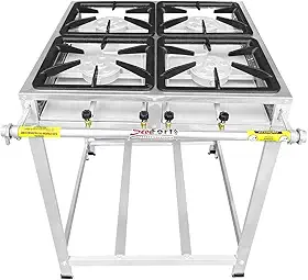 Fogão Industrial 4 Bocas, Alta Pressão, Inox, Queimadores Caulim 125mm