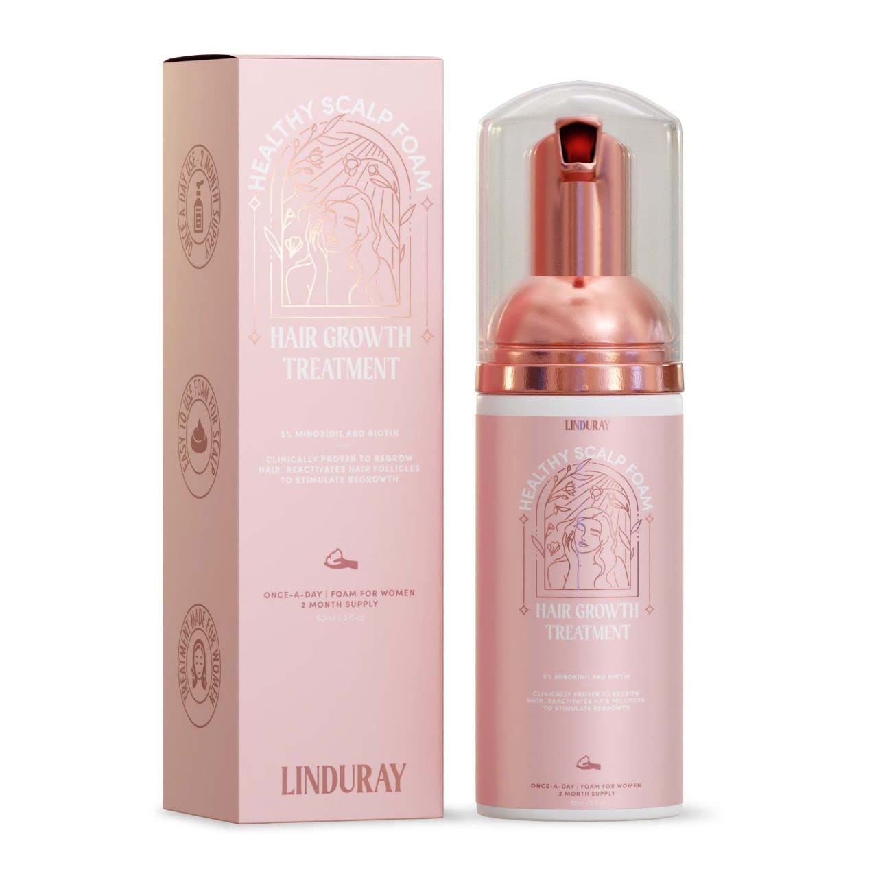 Minoxidil 5% and Biotin Hair Growth Treatment for Women - Formulated with added Herb, Botanical and Plant Ingredients - Once a Day Use 2 Month Supply -(60ml / 2fl oz)