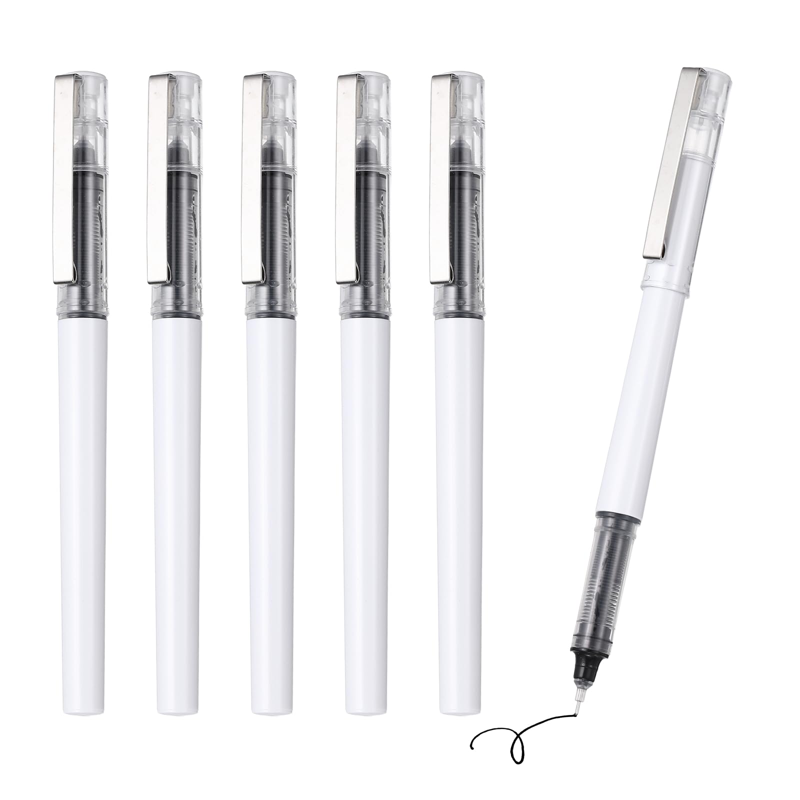 PATIKIL 6Pcs Liquid Ink Rollerball Pens, 0.5mm Fine Point Needle Tip Pens Smooth Writing Gel Ink Quick Dry Black Ink for Office Note Taking Journaling, White Body — image 1
