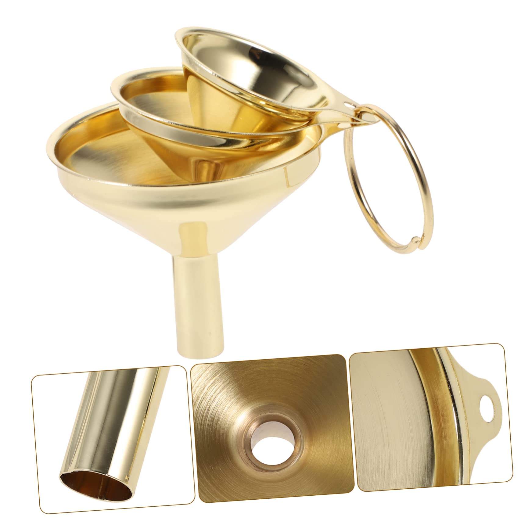 Amosfun 9 Pz imbuto in acciaio inossidabile imbuti imbuto per marmellata per liquidi aceto d'olio per cucina accessorio cucina multifunzionale per spezie Golden