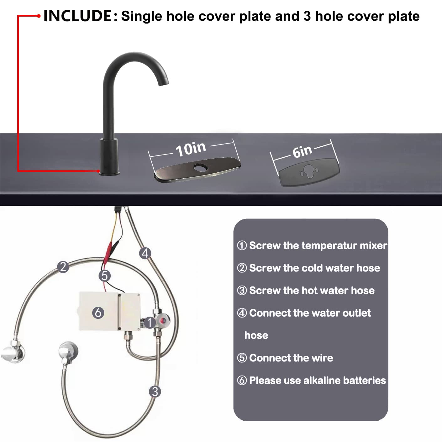 Rubinetto senza contatto automatico con sensore di movimento attivato a mani libere, rubinetto per lavabo con un foro/tre fori, rubinetto da bagno per lavello con sensore intelligente, spegnimento
