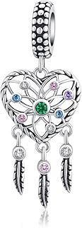 Pendentif attrape-rêves en argent sterling en forme de cœur avec cristaux colorés Compatible avec bracelets et colliers Pandora
