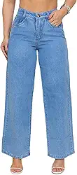 Calça Jeans Azul Claro Wideleg Cintura Alta