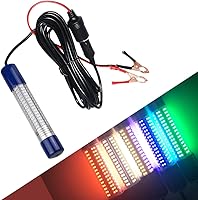 Vista 1 de Underwater Fishing Light 1600Lumens 12V 24V 10.8W 180 LED Submersible Dock Light Attractants with Battery Clip & Power Plug IP68 Waterproof 20ft