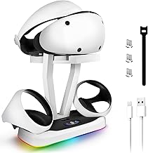 PS VR2 Charging Station - Vertical Charging Stand Dock with RGB Light, PSVR2 Holder Display Stand for Playstation VR2 Accessories with Magnetic Dual Adapters for Sense Controller