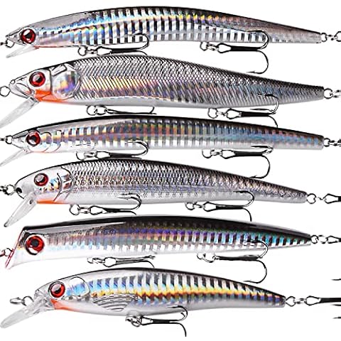 OROOTL Topwater Fishing Lures Kit 6pcs Minnow Crankbait Jerkbaits Poppers Pencil Hard Baits Swimbait Set for Bass Pike Trout Walleye Artificial Holographic Laser Fish Lure Tackle Kit Cover