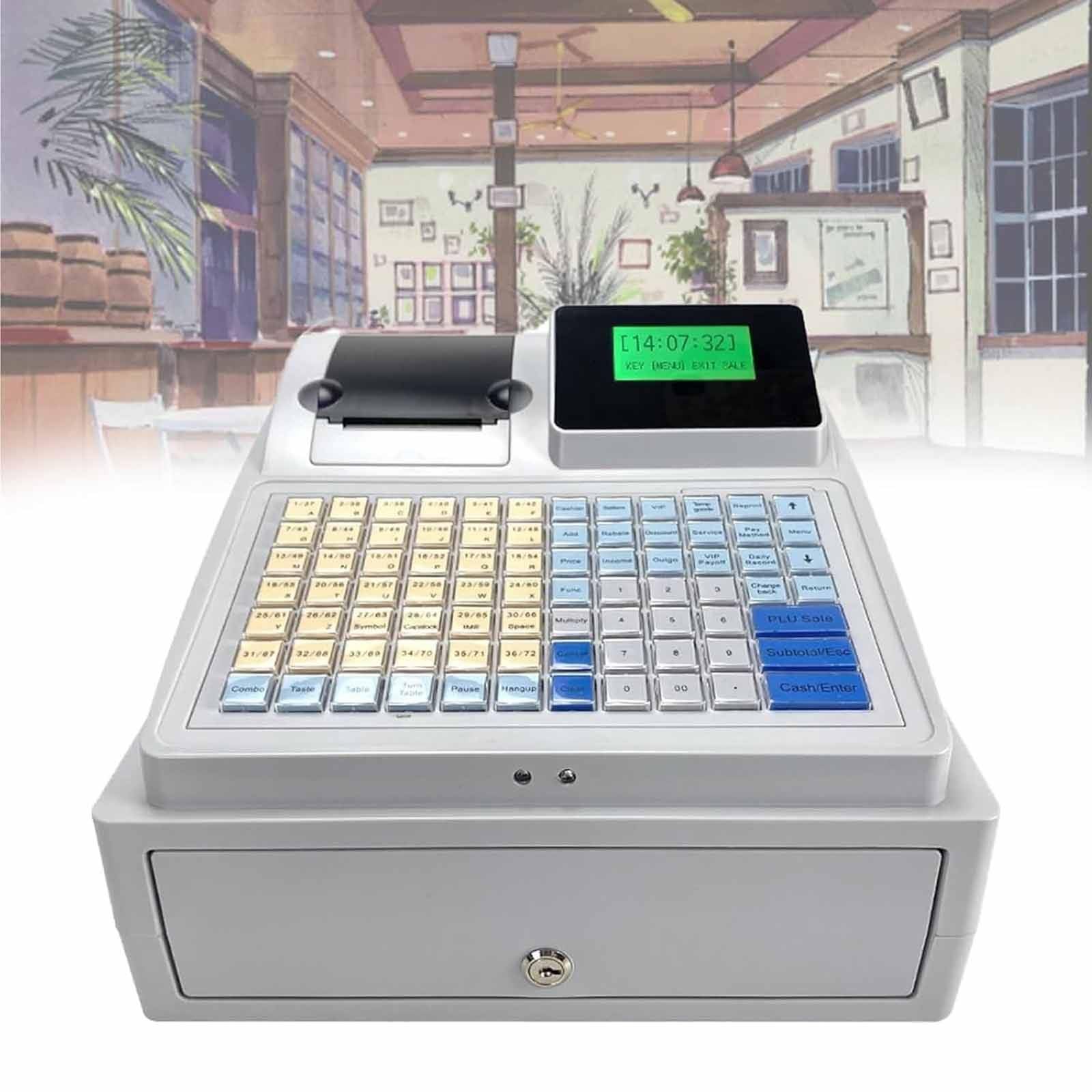 Registratore di cassa a 81 tasti, registratore di cassa elettronico per piccole imprese, registratore di cassa commerciale a 8 LED digitali con cassetto, uso per negozi/ristoranti