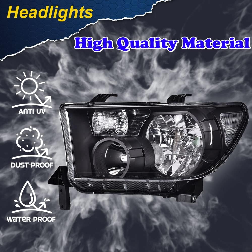 G-PLUS Headlights Assembly, Compatible with 2007-2013 Toyota Tundra /2008-2017 Sequoia Bumper Headlamps, Clear Lens Black Housing Clear Reflector,faros delanteros