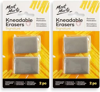 Mont Marte Kneadable Erasers Signature 2pc 2-Pack, Kneaded Erasers for Drawing, Create Highlights, Erase or Lighten Charcoal, Pastel, Pencil, Chalk Artwork, Ideal for Artists, Drawing or Sketching