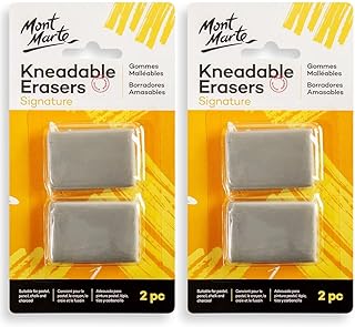 Mont Marte Kneadable Erasers Signature 2pc 2-Pack, Kneaded Erasers for Drawing, Create Highlights, Erase or Lighten Charcoal, Pastel, Pencil, Chalk Artwork, Ideal for Artists, Drawing or Sketching