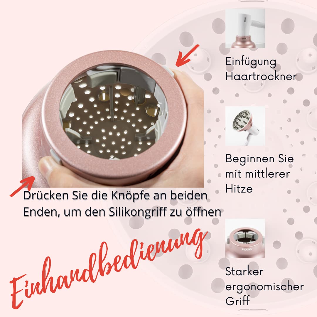 Universalaufsatz Haar Diffusor "Super Stabil" 4,4 cm bis 6,6 cm für natürlich lockiges und welliges Haar, Haartrockneraufsatz, Universal Diffusor Aufsatz, Diffuser Haare Locken (Schwarz Matt)