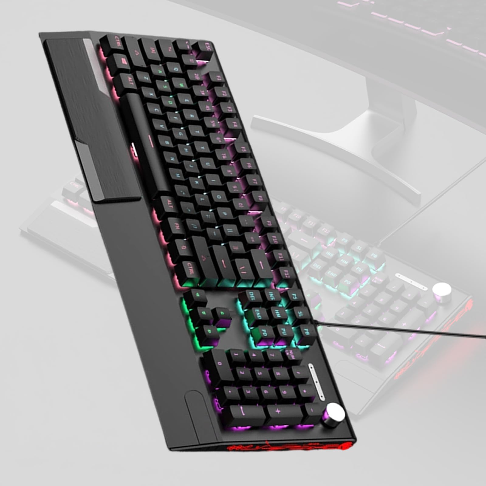 NKRO AntiGhosting 104 klawisze, przewodowe klawiatury mechaniczne, podświetlane, RGB, ergonomiczna konstrukcja, wodoodporna, do gier i użytkowania, klawiatura wymienna