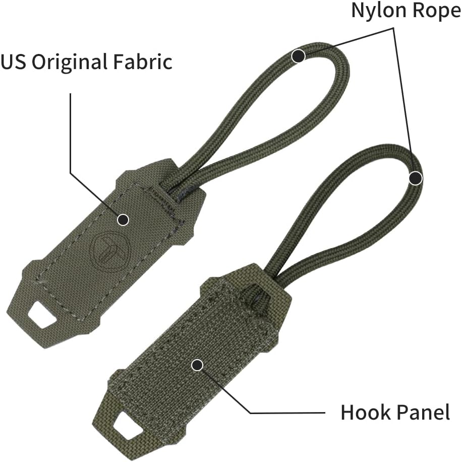 Tactical Zipper Pull Cord Hook Handle Replacement Pulls Tab 2PCS Zipper Puller for Hiking, Shooting, Airsoft, Outdoor Activities 500D Nylon image 2