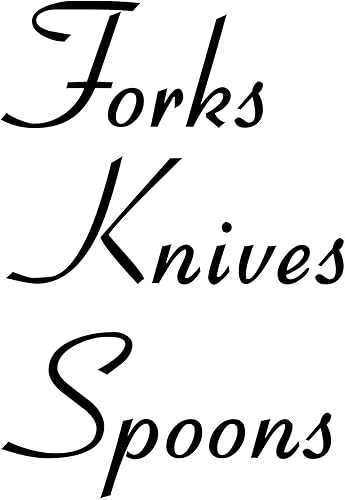 Cucharas de cuchillos de tenedores, etiquetas de 1.5 pulgadas de alto, organización de despensa de cocina, calcomanías de vinilo troqueladas, fuente