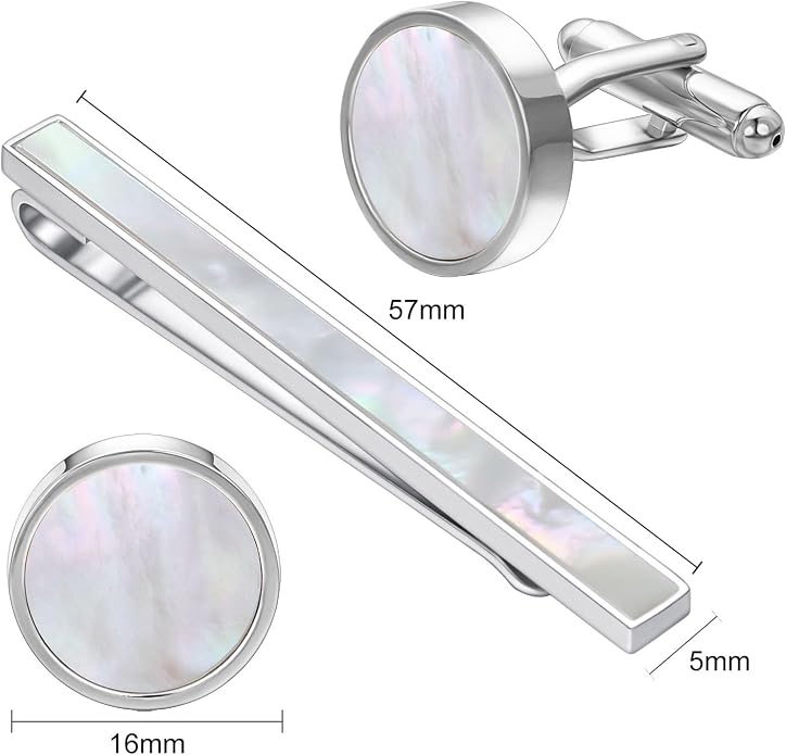 Set de Mancuernas y Clip de Corbata para Hombre Dorado y Plateado miniatura 2