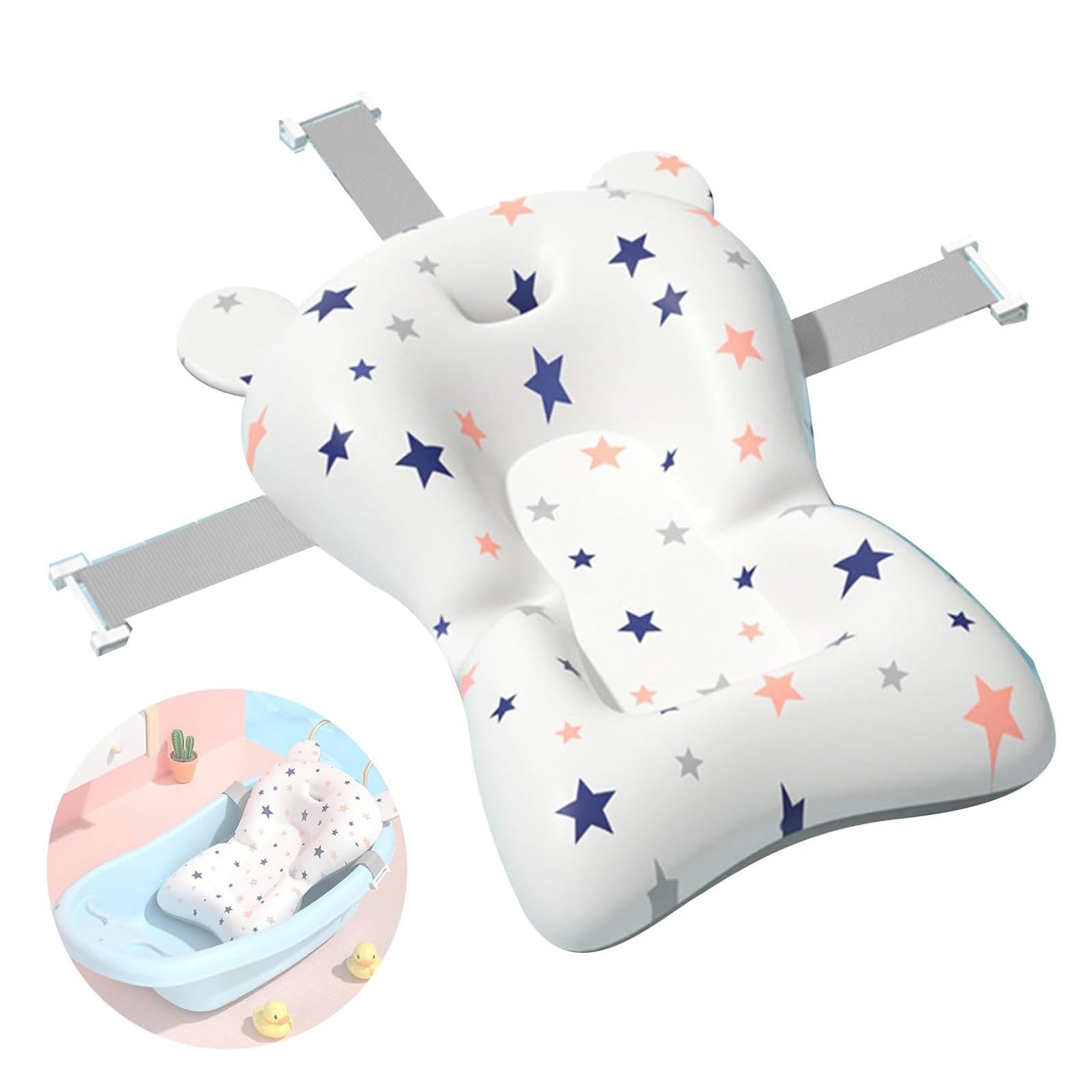 Soft Adjustable Baby Bath Cushion Support, Prevents Slip Newborn Infant Seat - Full Sky Star
