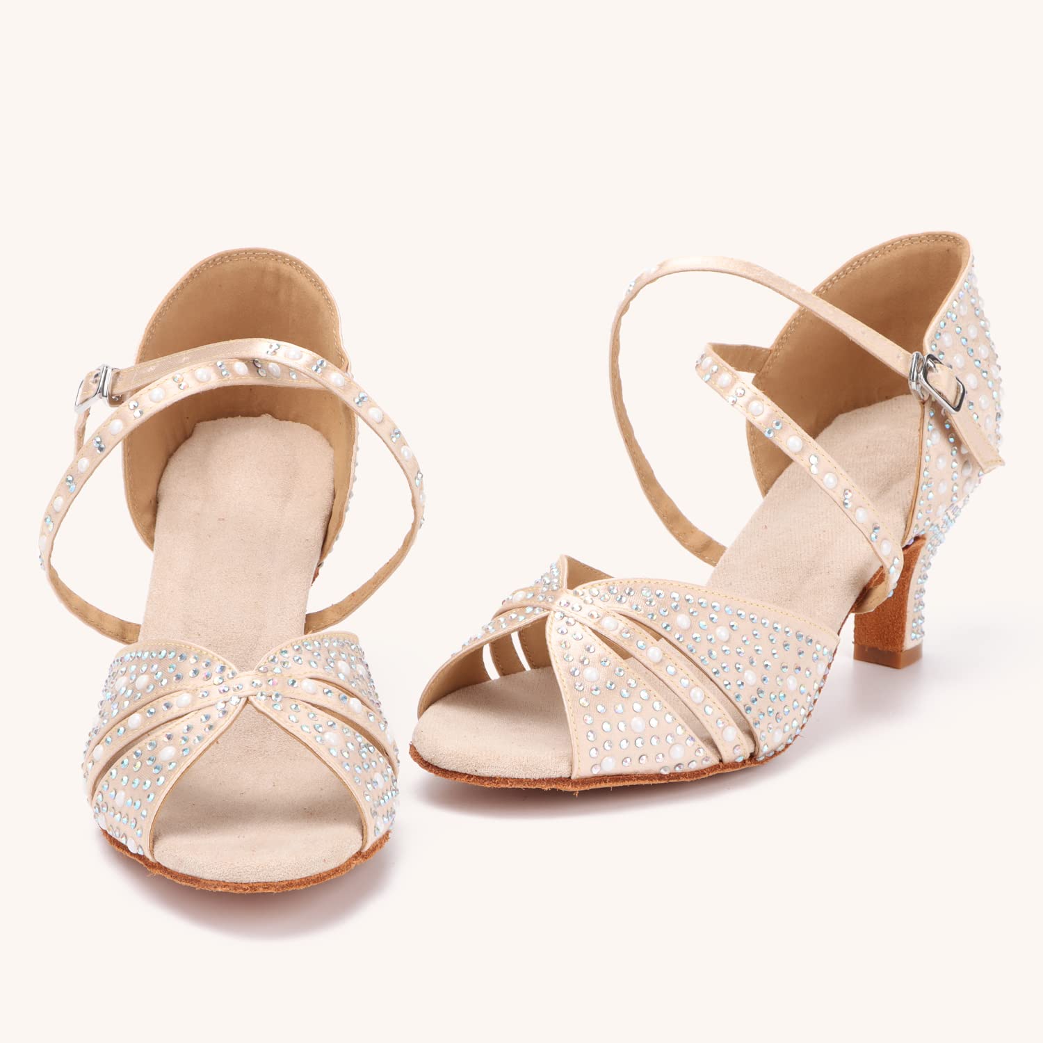 Zapatos Profesionales de Baile Latino para Mujer Zapatos de Baile de Salsa Bachata con Punta Abierta Diamantes de imitación Brillantes Tacones de Baile Latino para Salsa