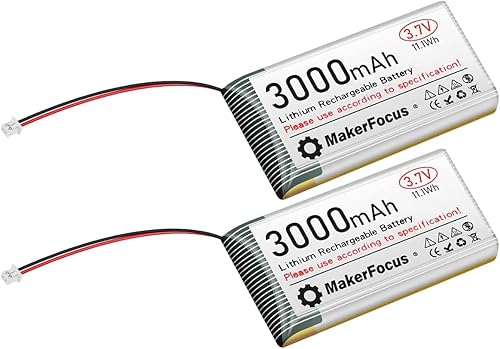 MakerFocus Batería recargable de polímero de litio de 3.7 V 3000 mAh, batería LiPo 1S con placa de protección, cinta de goma aislada y enchufe JST