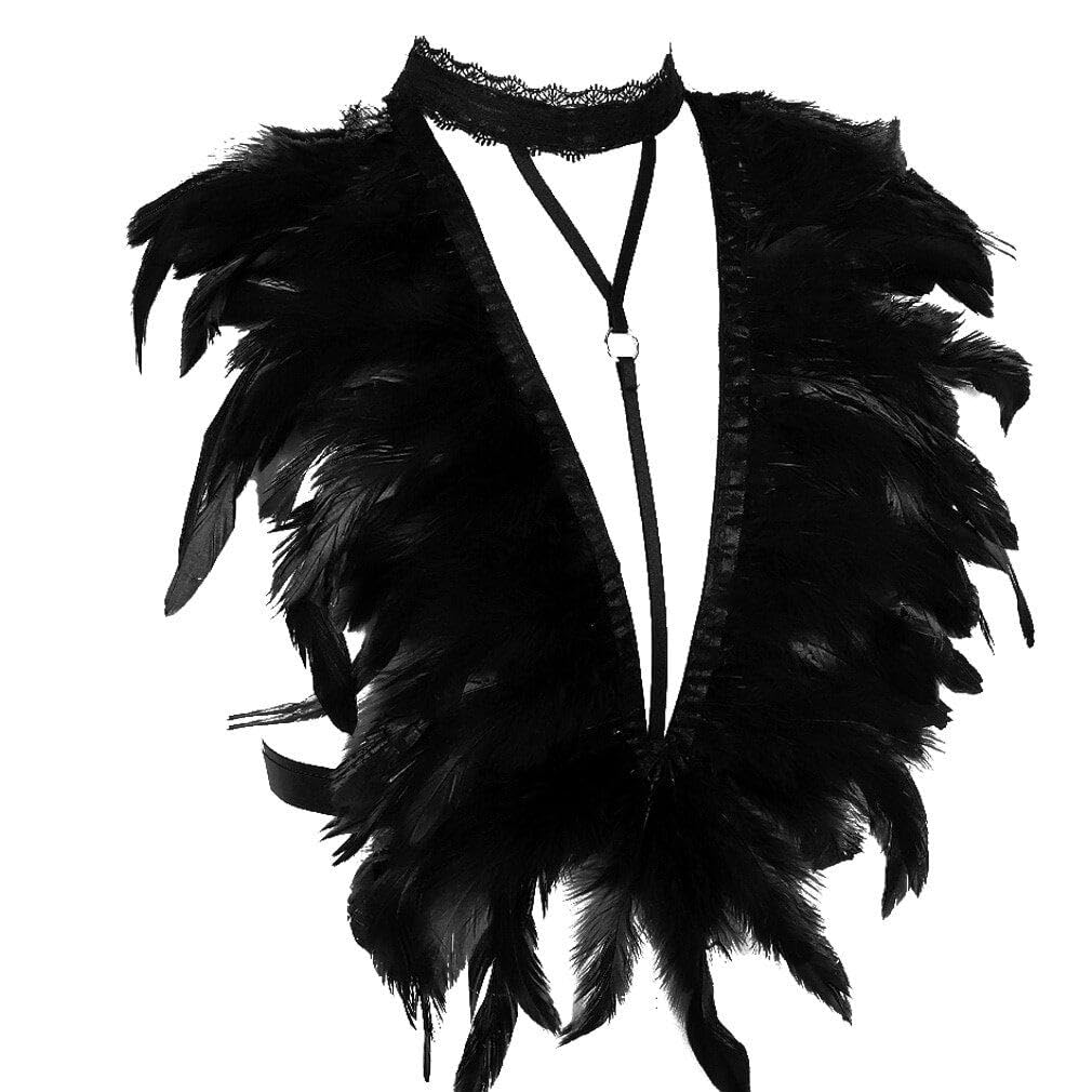 Imbracatura di Piume Nere Reggiseno di Piume Gotiche Imbracatura di Piume Punk Coprispalle di Piume Imbracatura Elastica di Piume Vuote Shaw