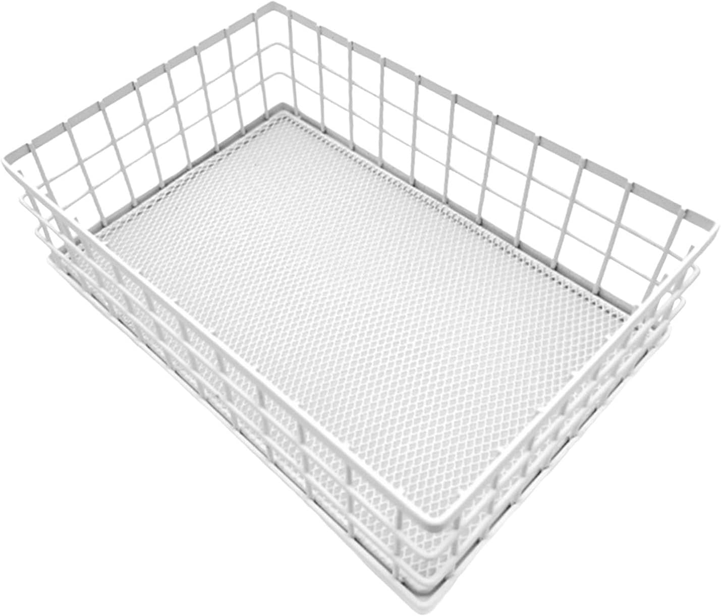 Metal Wire Basket Grid Storage Tray Easy Organization Large Basics Organizer Bin Net Basket for Garage Shelves Desktop Office