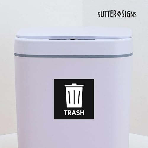 Miniatura 5 de Calcomanías de reciclaje y basura, autoadhesivas de vinilo resistentes a la intemperie, negroazul, cuadrado de 5 pulgadas (paquete de 4)