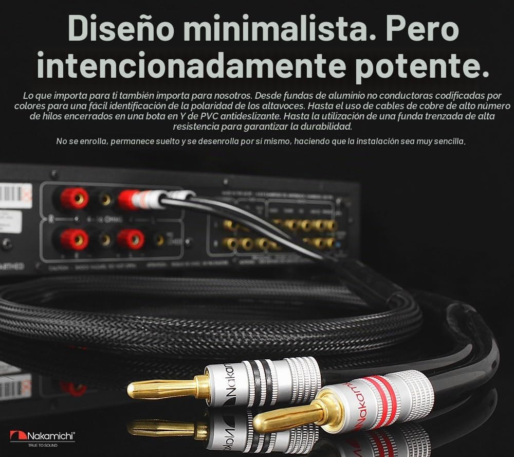 Nakamichi Excel Series Conector tipo banana chapado en oro de 24 quilates con cable de altavoz 99.9% cobre libre de oxígeno (OFC) trenzado Certificado CL2 - Negro (12 AWG / 10 pies / 3,0 m) 2 paquete