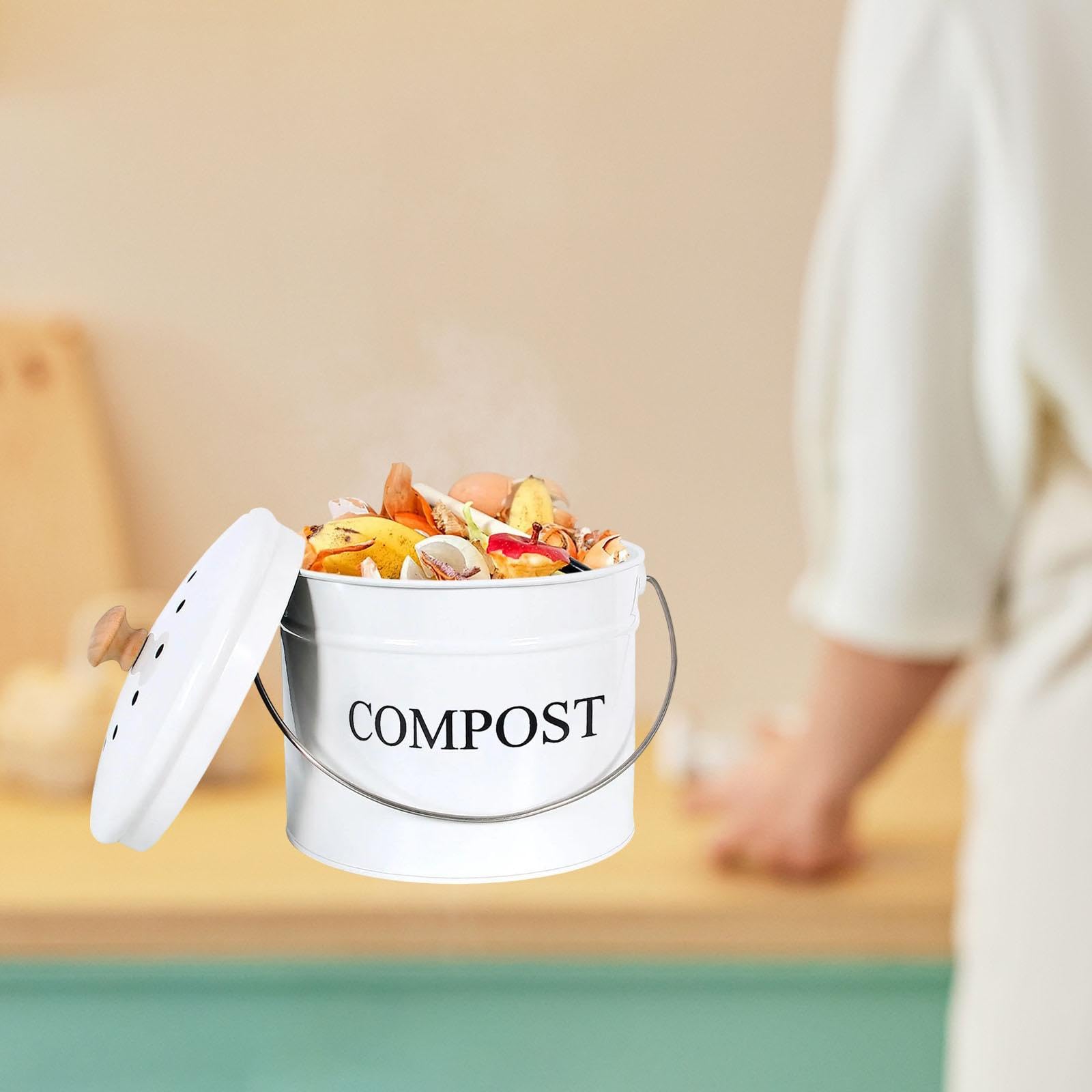 Compost de Cuisine, Seau Facile à Nettoyer pour Le Recyclage Des Déchets, Filtre Intégré et Comptoir, Blanc