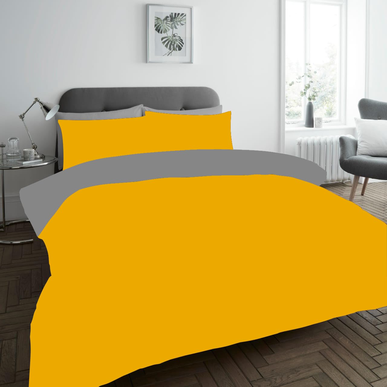 Lions Microfibre Duvet Set Single Quilt Cover And Pillow Cases Reversible - Plain Ochre