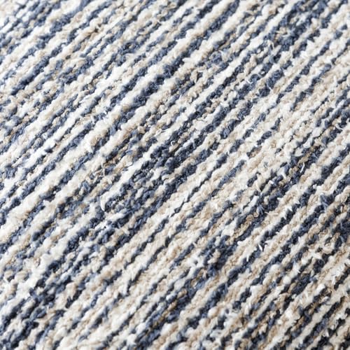 Image of Foindtower Set of 2 Faux Fur Textured Modern Throw Decorative Pillow Covers Lumbar Accent Striped Cushion Sherpa Boho Farmhouse Pillowcase for Couch Sofa Living Room Home Decor 12x20 Inch,Dark Blue