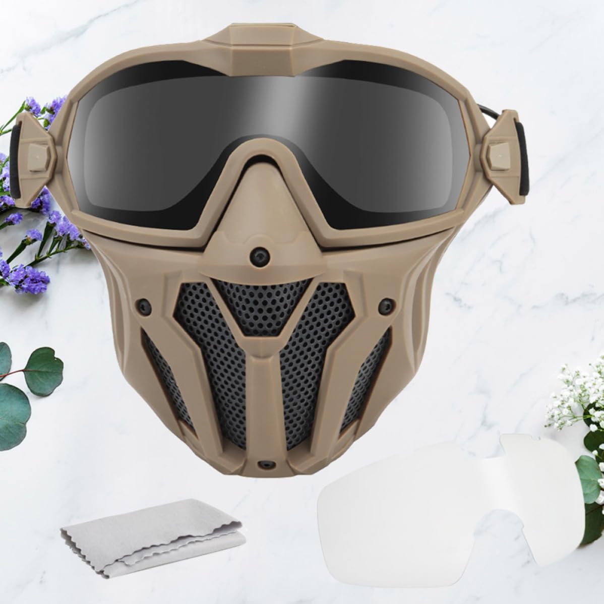 VILLCASE Maschera Protettiva Tattica per Gioco All'aperto Occhiali Antiappannamento Uv, Ventilatore Mini, Materiale Tpu e Pc, per Sci e Guida Moto