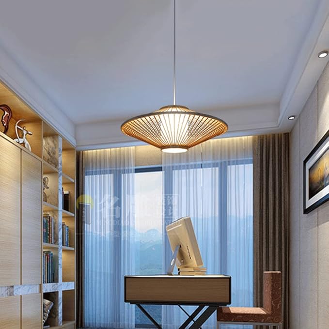 RENMIAO Retro Bamboe Kroonluchter, Theekamer Lamp, Japanse Stijl Art Hot Pot Lam Hand Geweven Bamboe Hanglamp, Hotel Restaurant photo 2