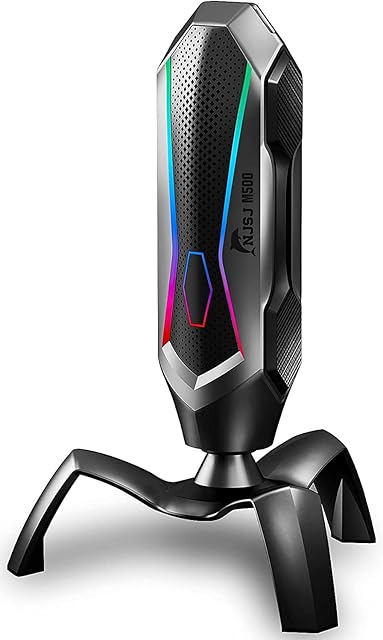 NJSJ USB Microphone,Computer Game Microphone for PC,PS5,Mac with RGB LED Effect Lights, Mute Function, Condenser Microphone for Cardioid Recording Patterns Games,Streaming
