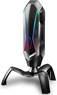 NJSJ USB Microphone,Computer Game Microphone for PC,PS5,Mac with RGB LED Effect Lights, Mute Function, Condenser Microphone for Cardioid Recording Patterns Games,Streaming