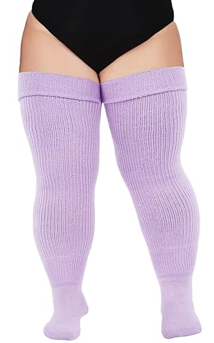Plus Size Womens Thigh High Socks for Thick Thighs- Extra Long & Thick Over the Knee Stockings- Leg Warmer Boot Socks - Lavender