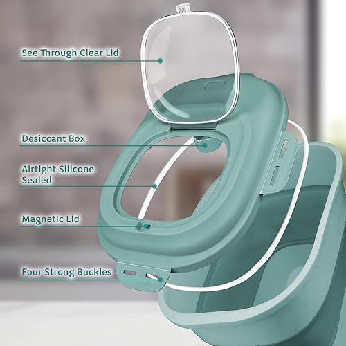 Miniatura 4 de Komzon Contenedor de cereales para arroz, dispensador de arroz plegable de 13 a 50 libras con tapa transparente, ruedas rodantes, taza medidora y